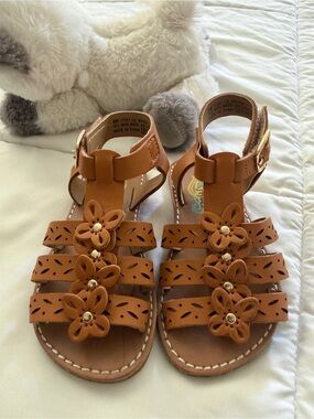 Tan Flower Gladiator Sandals for Toddler Girl